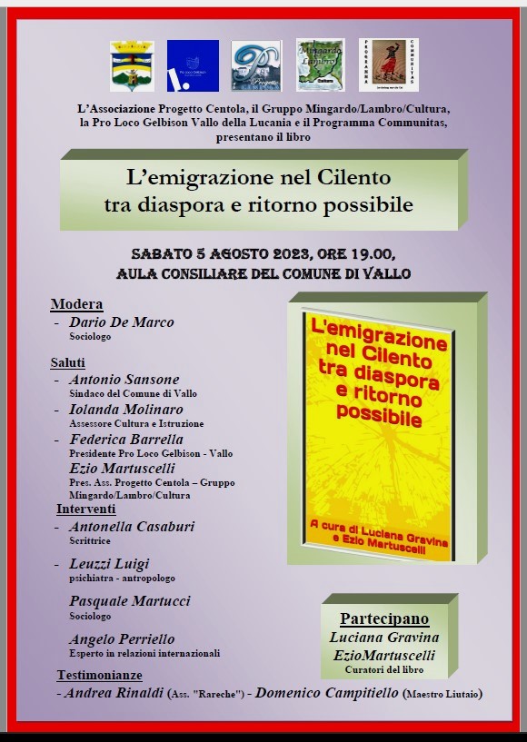 L’emigrazione nel Cilento tra diaspora e ritorno possibile, la presentazione a Vallo della Lucania