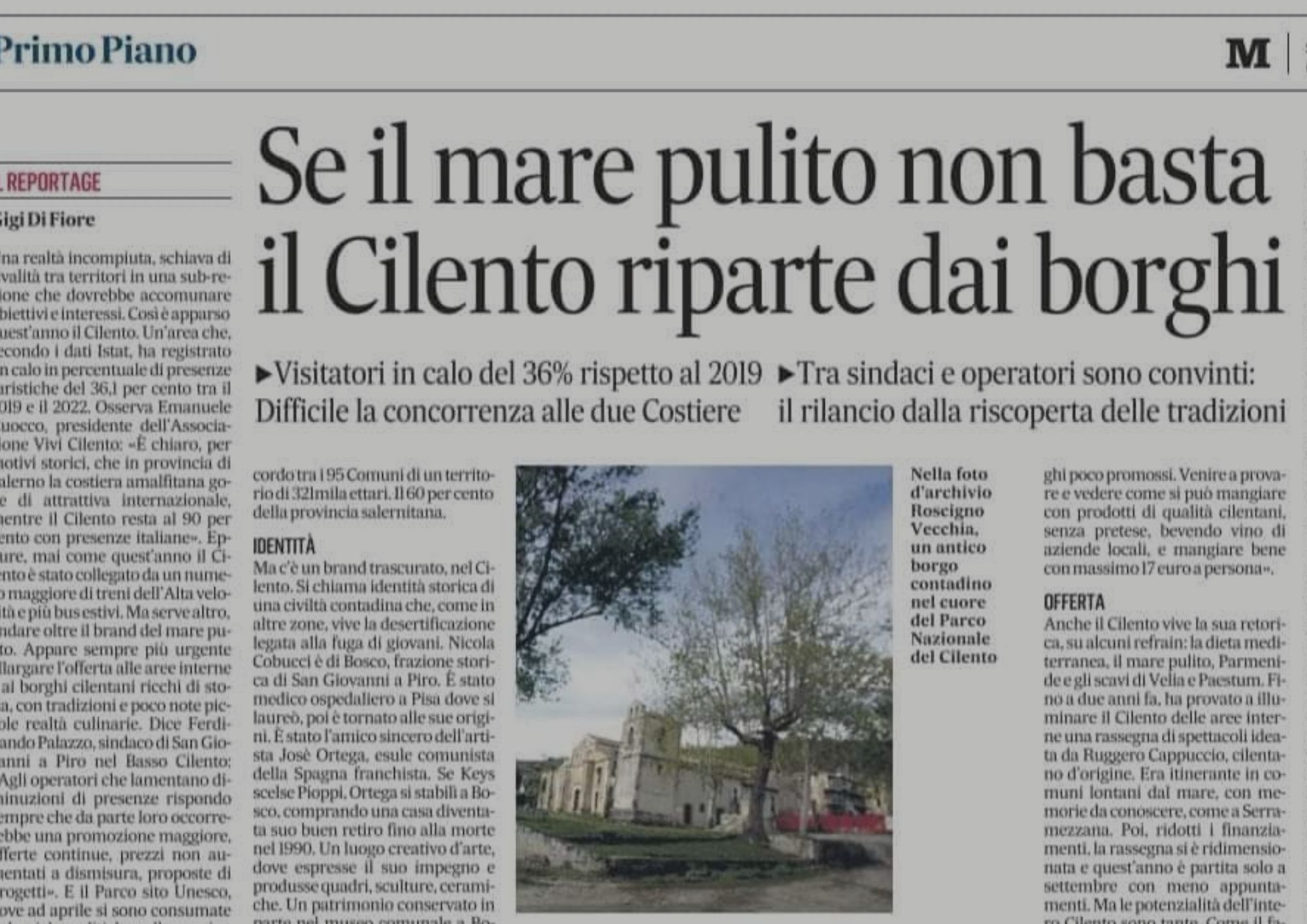 Il reportage del Mattino: «Se il mare pulito non basta, il Cilento riparte dai borghi»