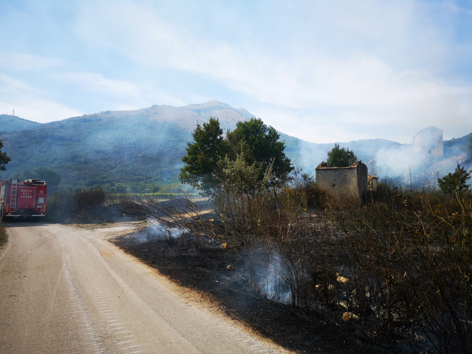 Incendio a Polla, brucia la collina alle spalle del cimitero