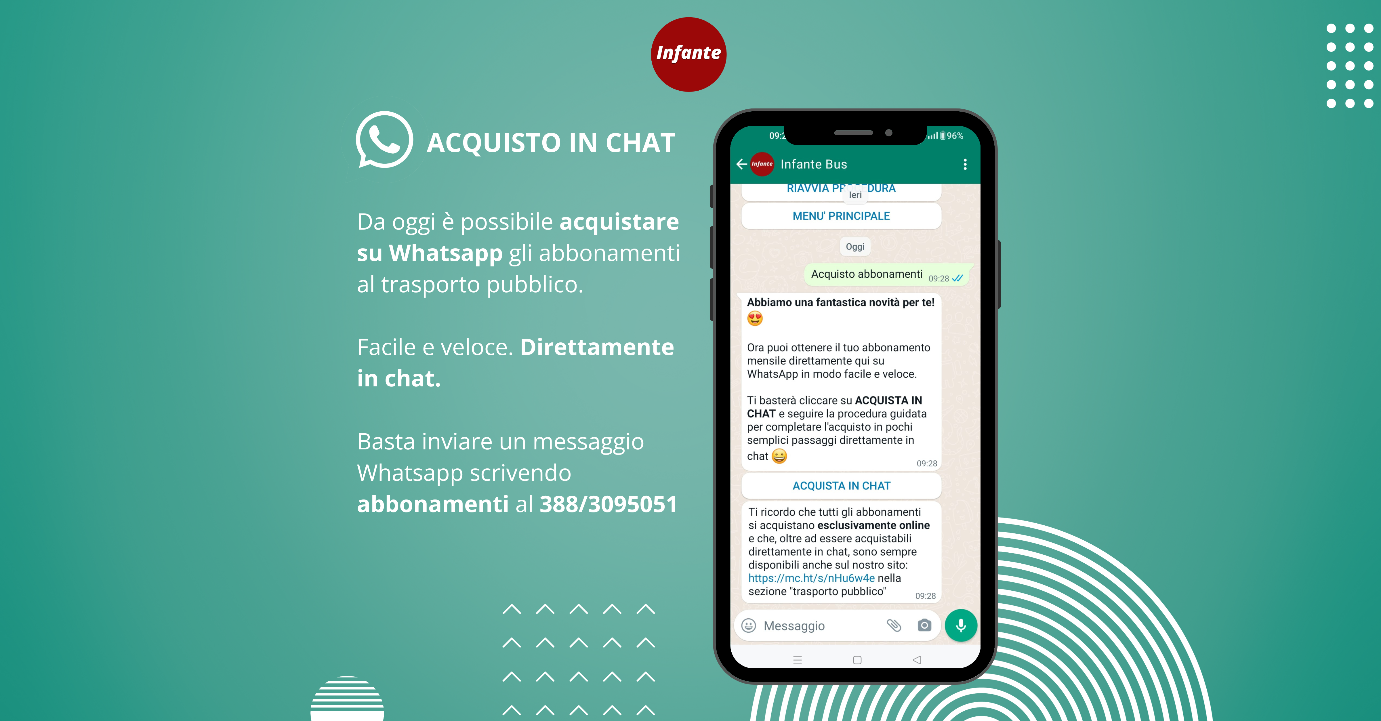 Abbonamenti ai bus TPL direttamente su Whatsapp, la rivoluzione parte da Infante