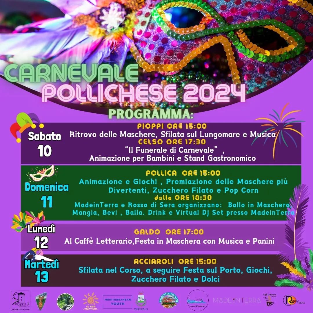 ‘Carnevale Pollichese’, quattro giorni di festa in maschera e divertimento a Pollica