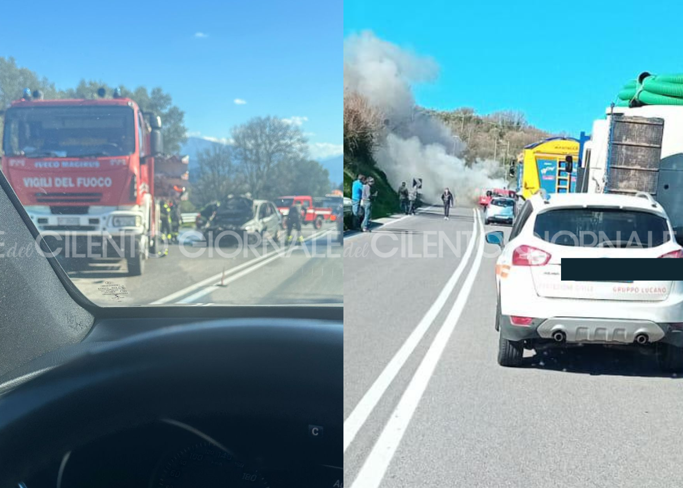 Auto in fiamme lungo la Cilentana