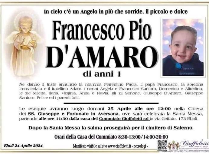 Oggi i funerali di Francesco Pio, il bimbo di 1 anno morto azzannato dai pitbull. Lutto cittadino a Eboli