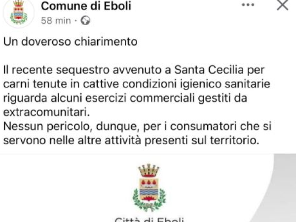 Eboli, bufera sul Comune per post definito xenofobo: polemiche e accuse trasversali