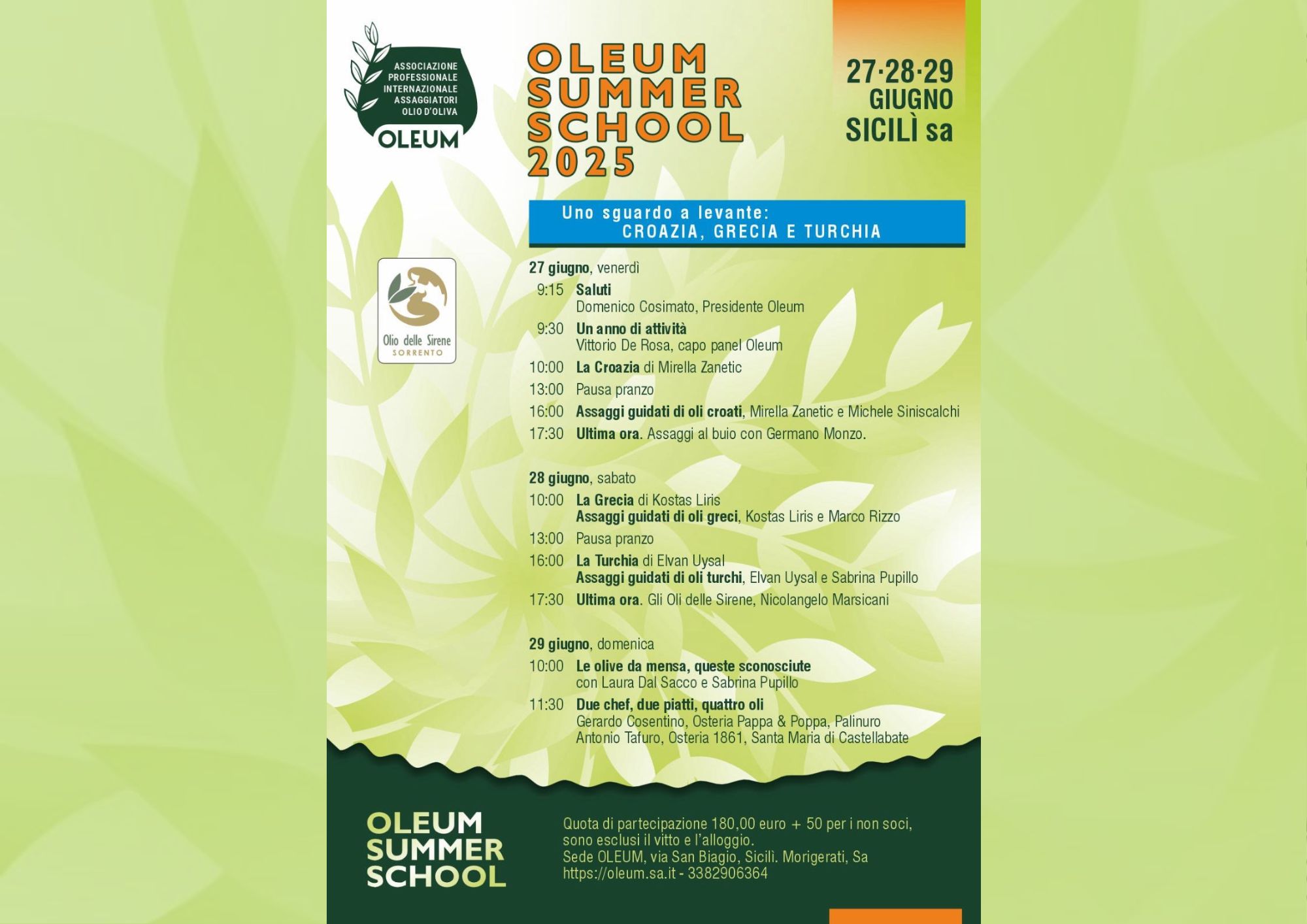 Oleum Summer School 2025: la cultura dell’olio guarda a Est. Croazia, Grecia e Turchia protagoniste a Sicilì