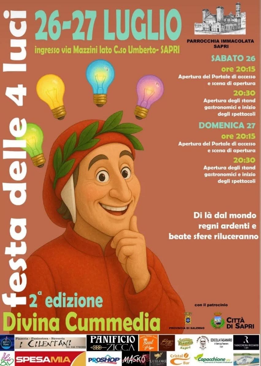 Sapri accende la “Festa delle 4 Luci”: due giorni tra arte, gusto e suggestioni dantesche