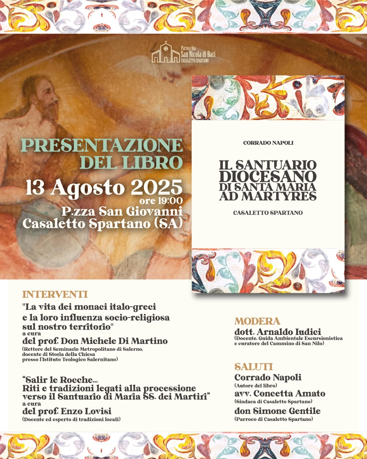 Casaletto Spartano presenta il libro di Corrado Napoli sul Santuario di Santa Maria ad Martires