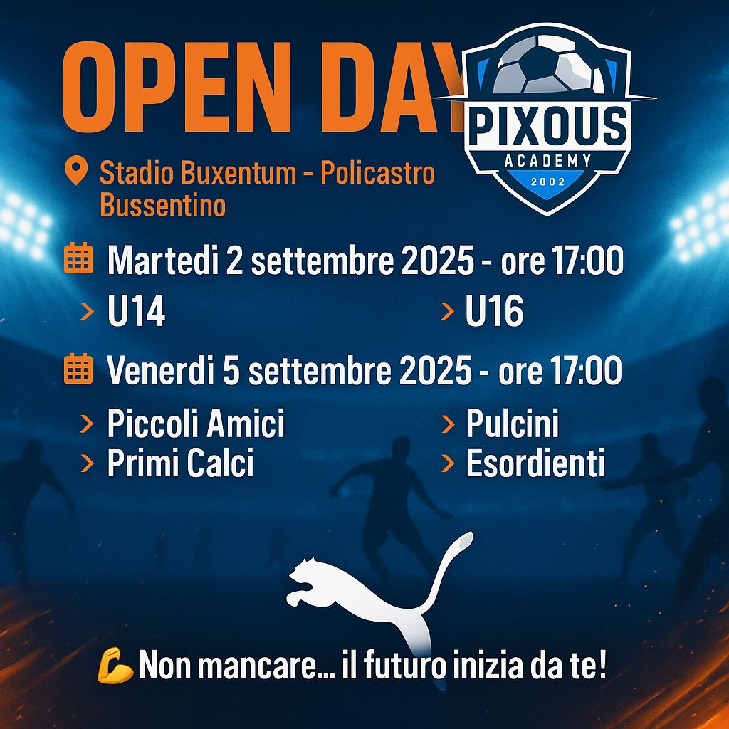 Open day Pixous Academy allo stadio Buxentum di Policastro Bussentino
