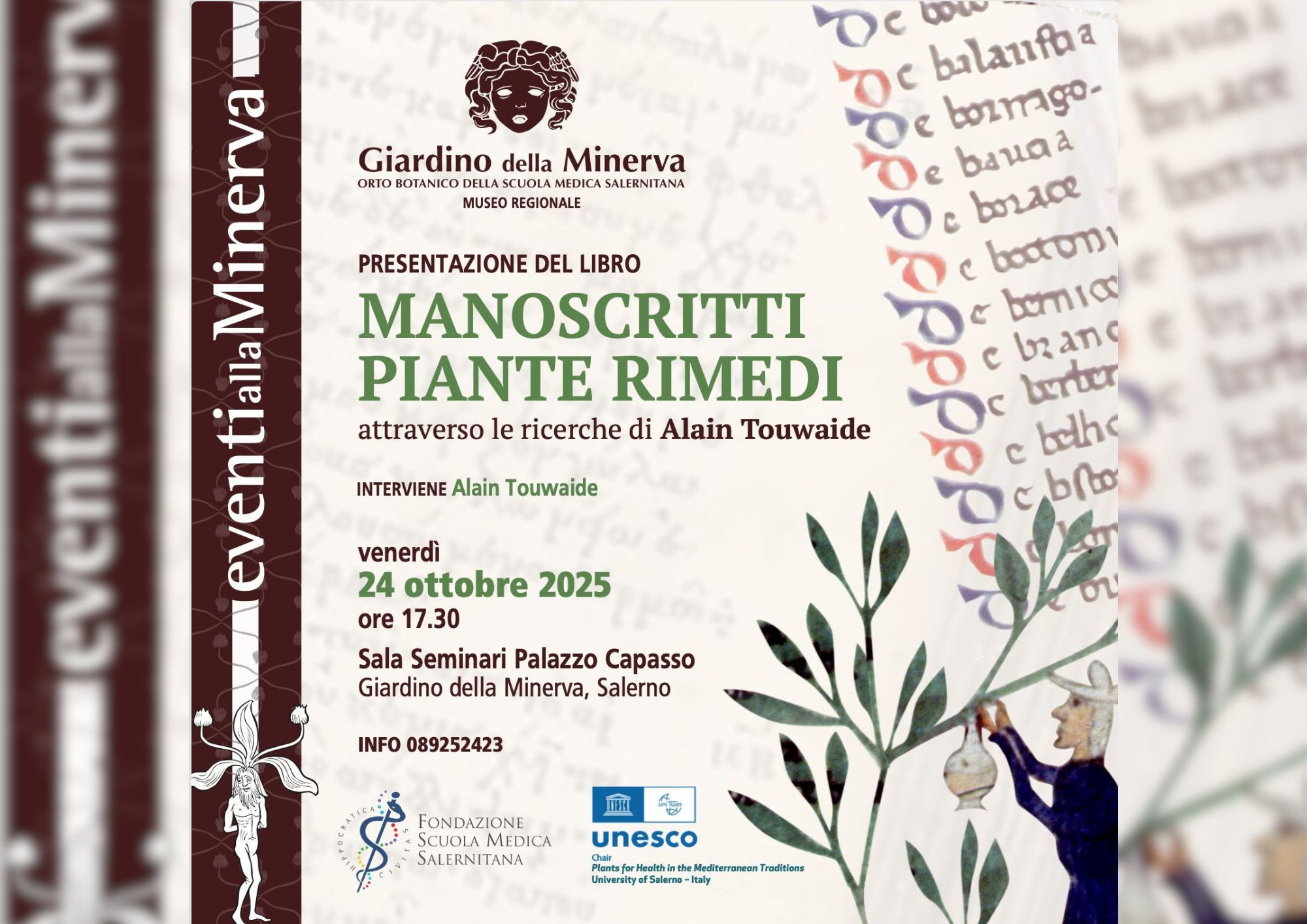 Salerno, al Giardino della Minerva la presentazione di “Manuscripts, Plants, Remedies in the Mediterranean Traditions” con Alain Touwaide