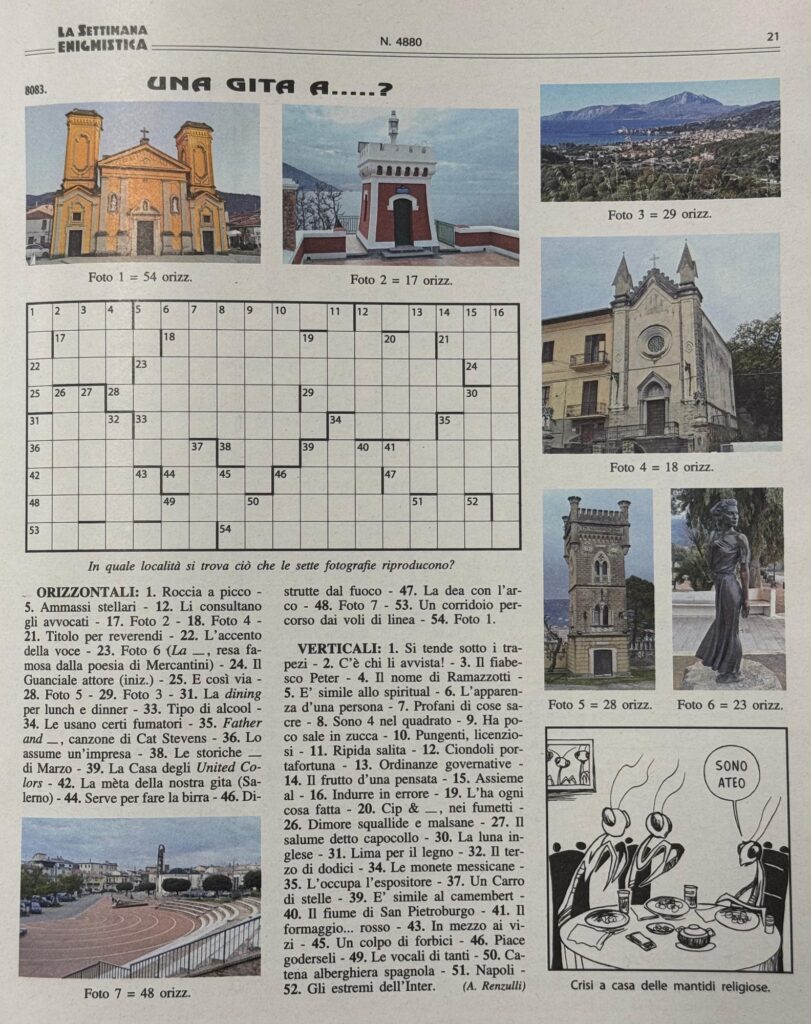 Sapri protagonista su “La Settimana Enigmistica”: la città del Golfo di Policastro nella rubrica “Una gita a…”