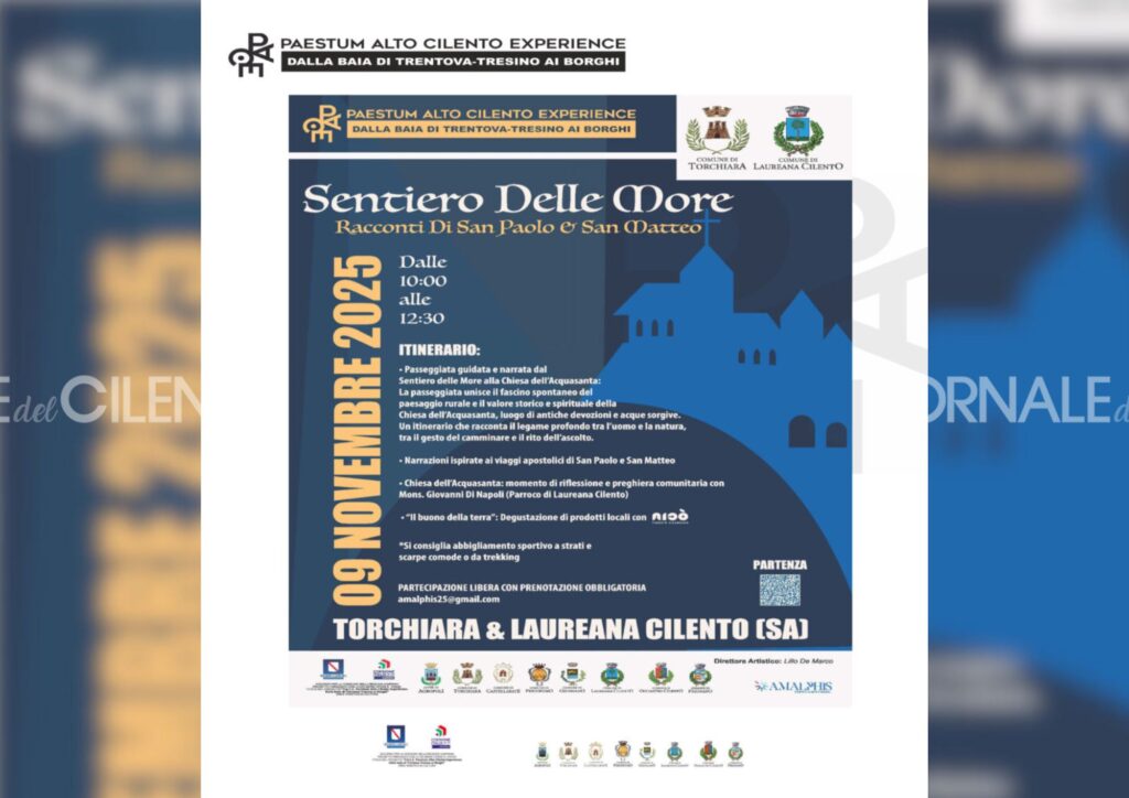 Paestum Alto Cilento Experience 2025, riparte il viaggio: il 9 novembre il “Sentiero delle More” tra fede, natura e racconti