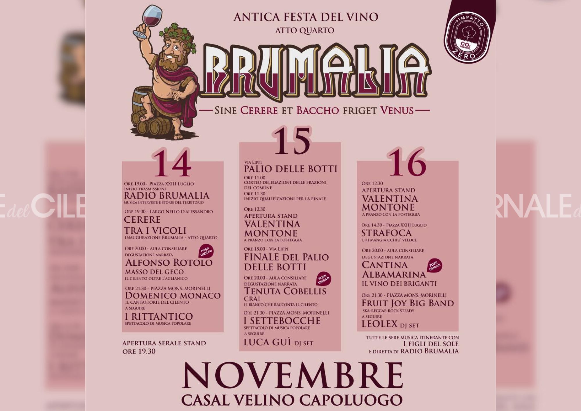 Brumalia, oggi la chiusura: a Casal Velino protagonisti vino, musica e tradizioni