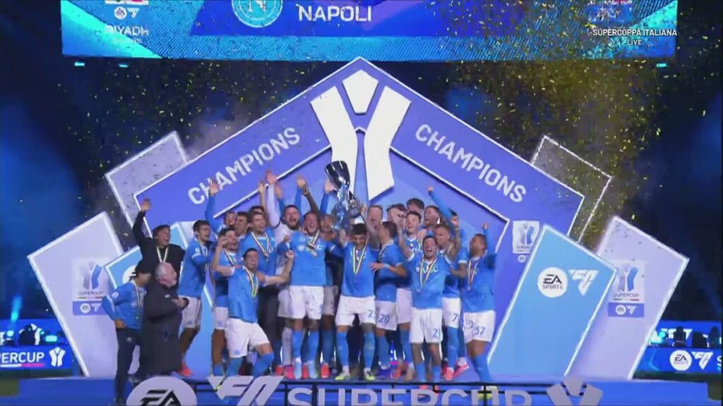 Il Napoli vince la Supercoppa italiana: doppietta di Neres e Bologna ko a Riad
