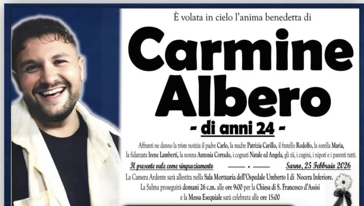 L’ultimo saluto a Carmine Albero, morto sul lavoro a 24 anni