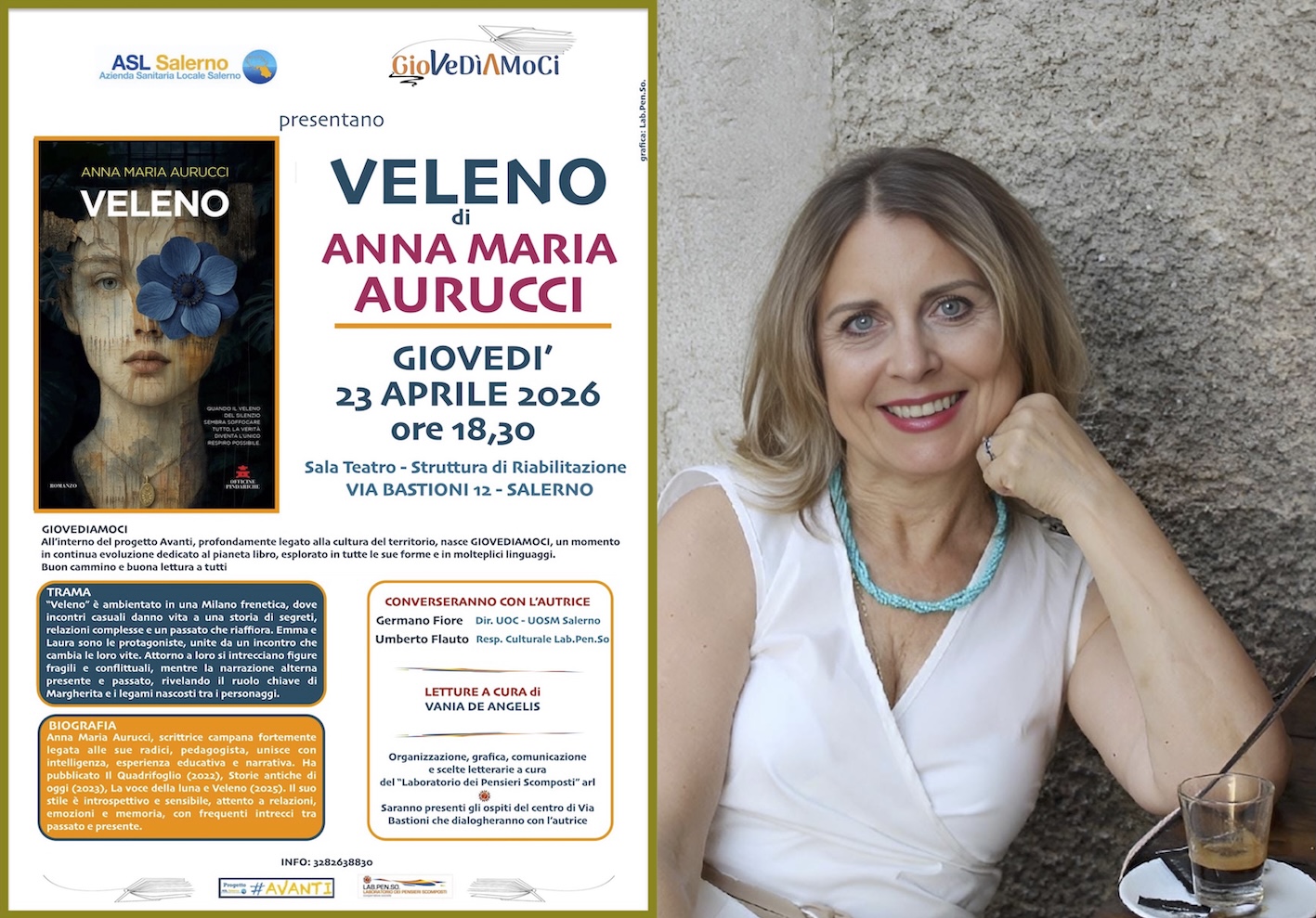 Salerno, la rassegna “Giovediamoci” ospita Anna Maria Aurucci: presentazione del romanzo “Veleno”