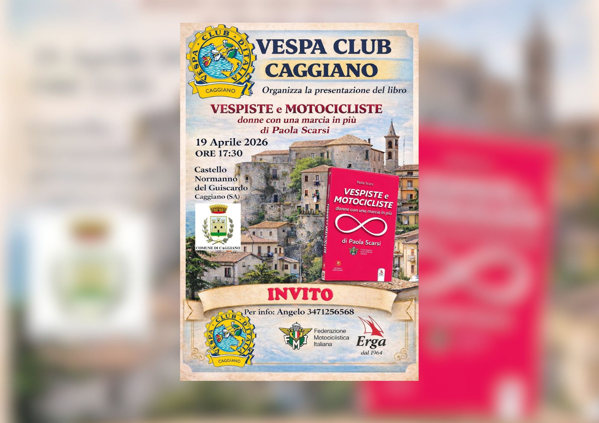 Caggiano, Vespa Club protagonista al Castello del Guiscardo: motori, cultura e impegno sociale il 19 aprile 2026