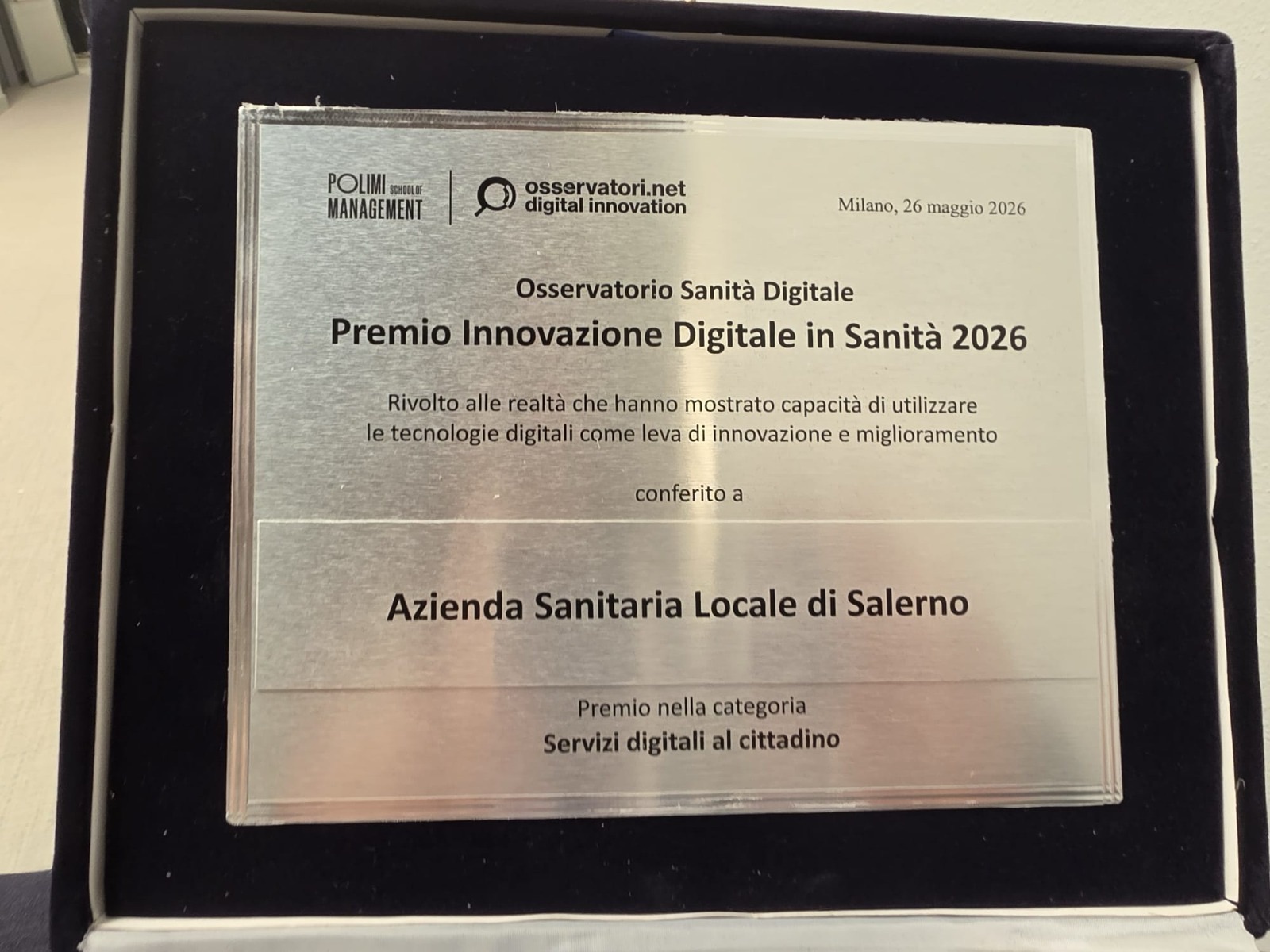 Sanità digitale, premio nazionale all’ASL Salerno: riconoscimento per i servizi innovativi ai cittadini