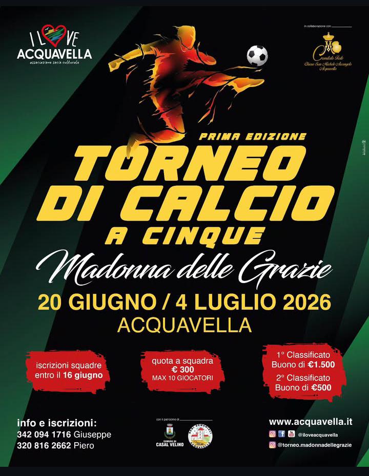 Acquavella, al via il primo torneo di calcio a cinque “Madonna delle Grazie”: aperte le iscrizioni