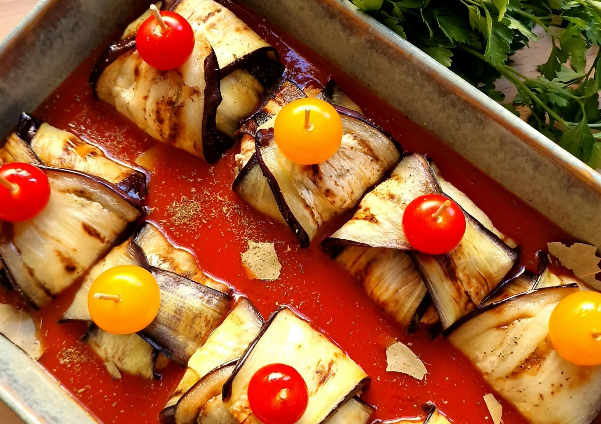 Saccottini di melanzane grigliate ripieni di provola e prosciutto
