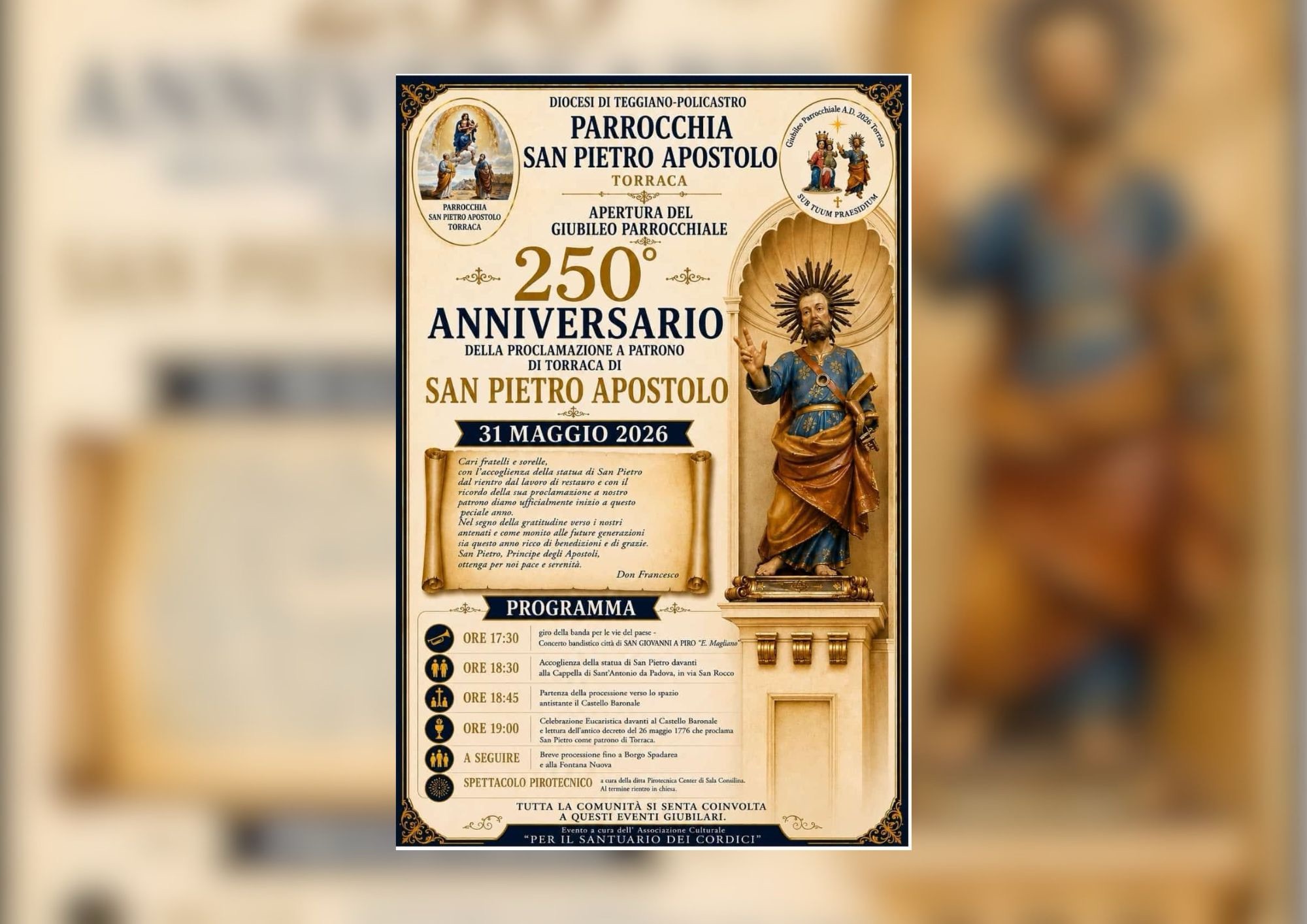 Torraca celebra San Pietro Apostolo: il 31 maggio il ritorno dell’antica statua restaurata