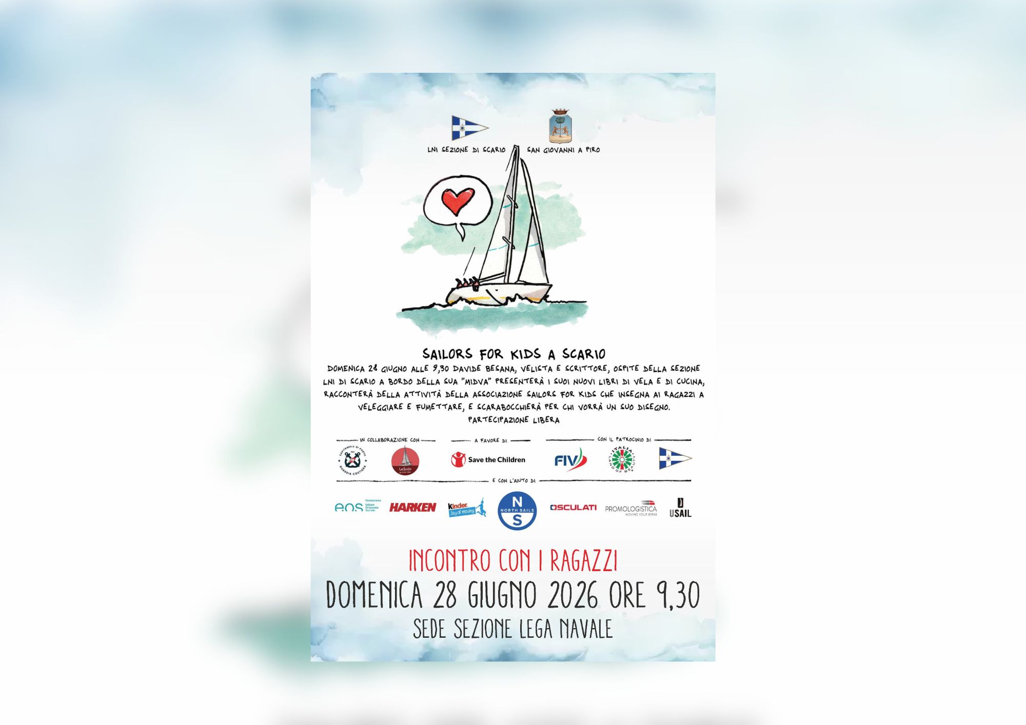 Scario protagonista di Sailors for Kids 2026: il viaggio di Davide Besana fa tappa nel Golfo di Policastro