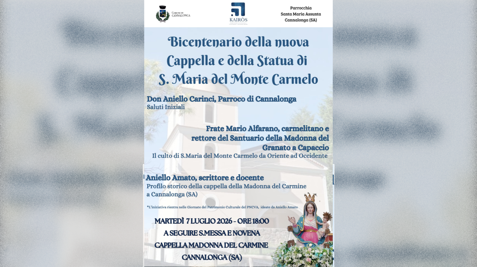 Bicentenario della nuova cappella e della statua della Madonna del Carmine a Cannalonga