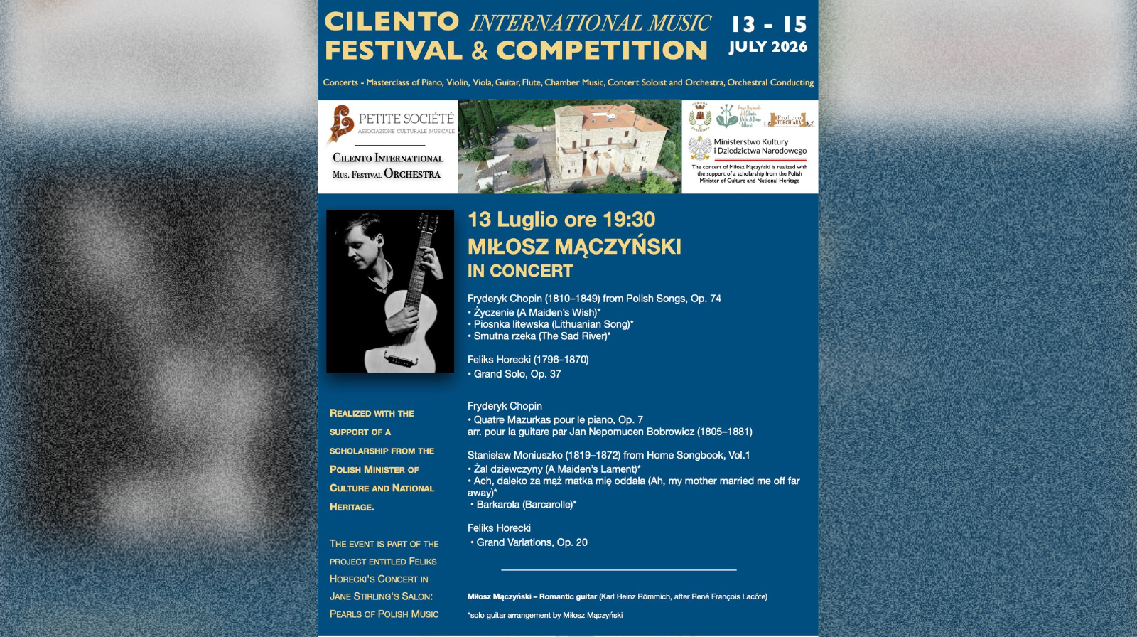Cilento international music festival & competition 2026: a Torchiara concerti e corsi di perfezionamento
