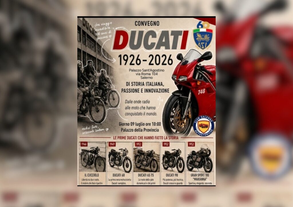 Ducati celebra 100 anni di storia: a Salerno convegno sul motorismo storico e il Classic Tour Velia 2026