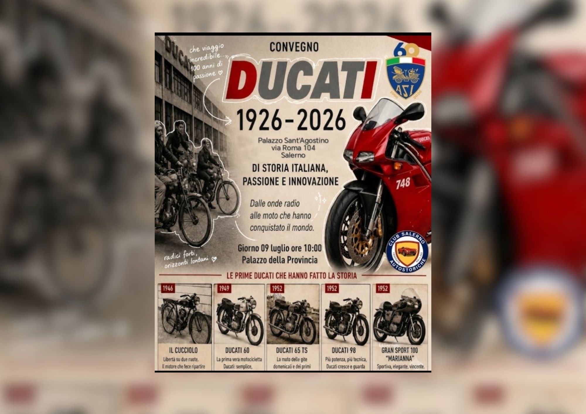 Ducati celebra 100 anni di storia: a Salerno convegno sul motorismo storico e il Classic Tour Velia 2026
