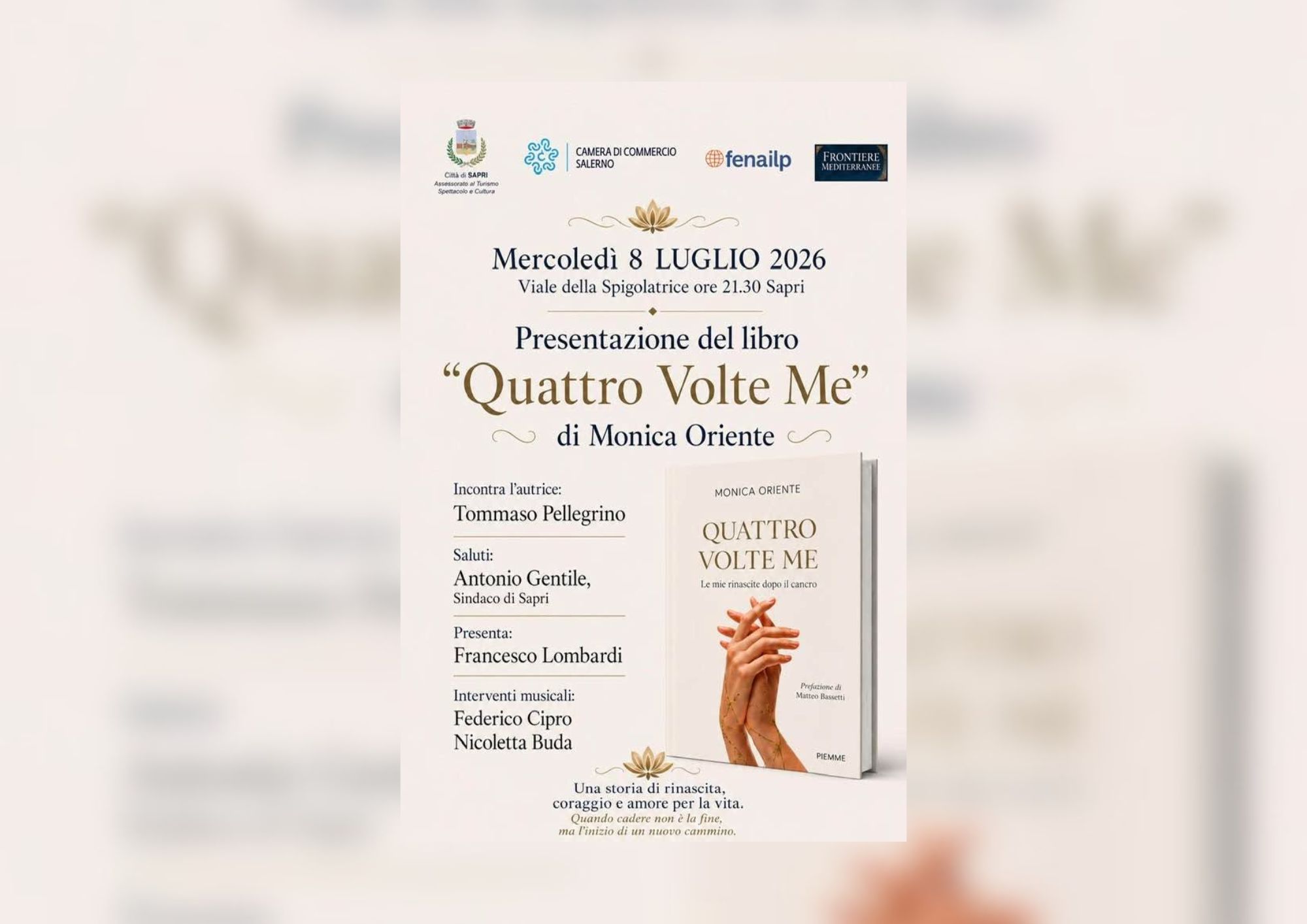 “Quattro volte me”, Monica Oriente presenta il suo libro a Sapri: appuntamento sotto la Spigolatrice