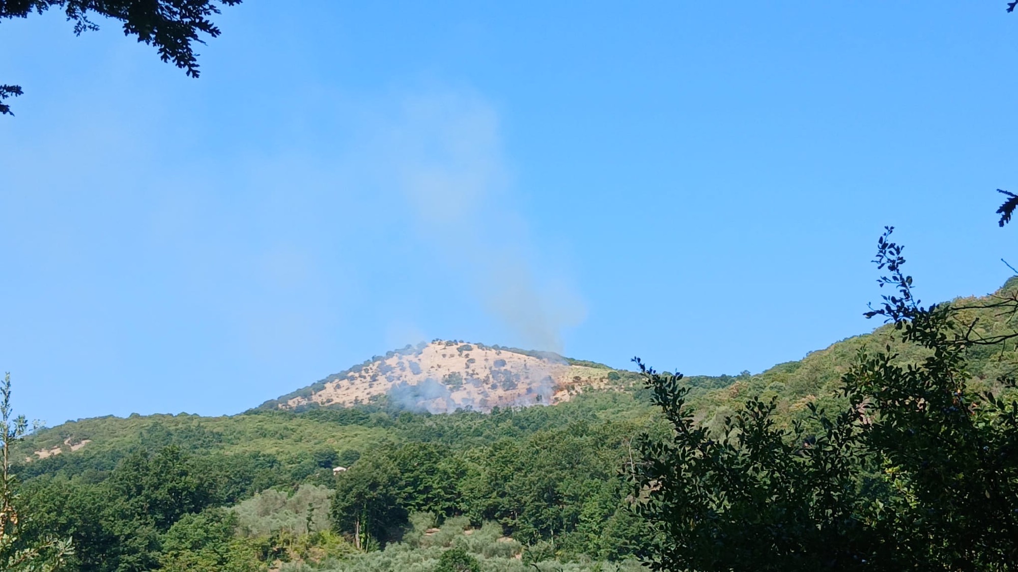 Incendio sulle montagne tra Polla e Petina, fiamme minacciano un’abitazione
