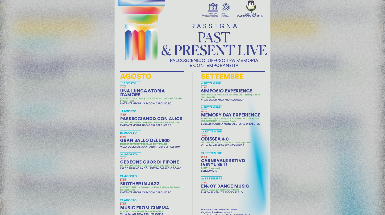 Capaccio Paestum, al via Past & present live: eventi gratuiti tra memoria e contemporaneità