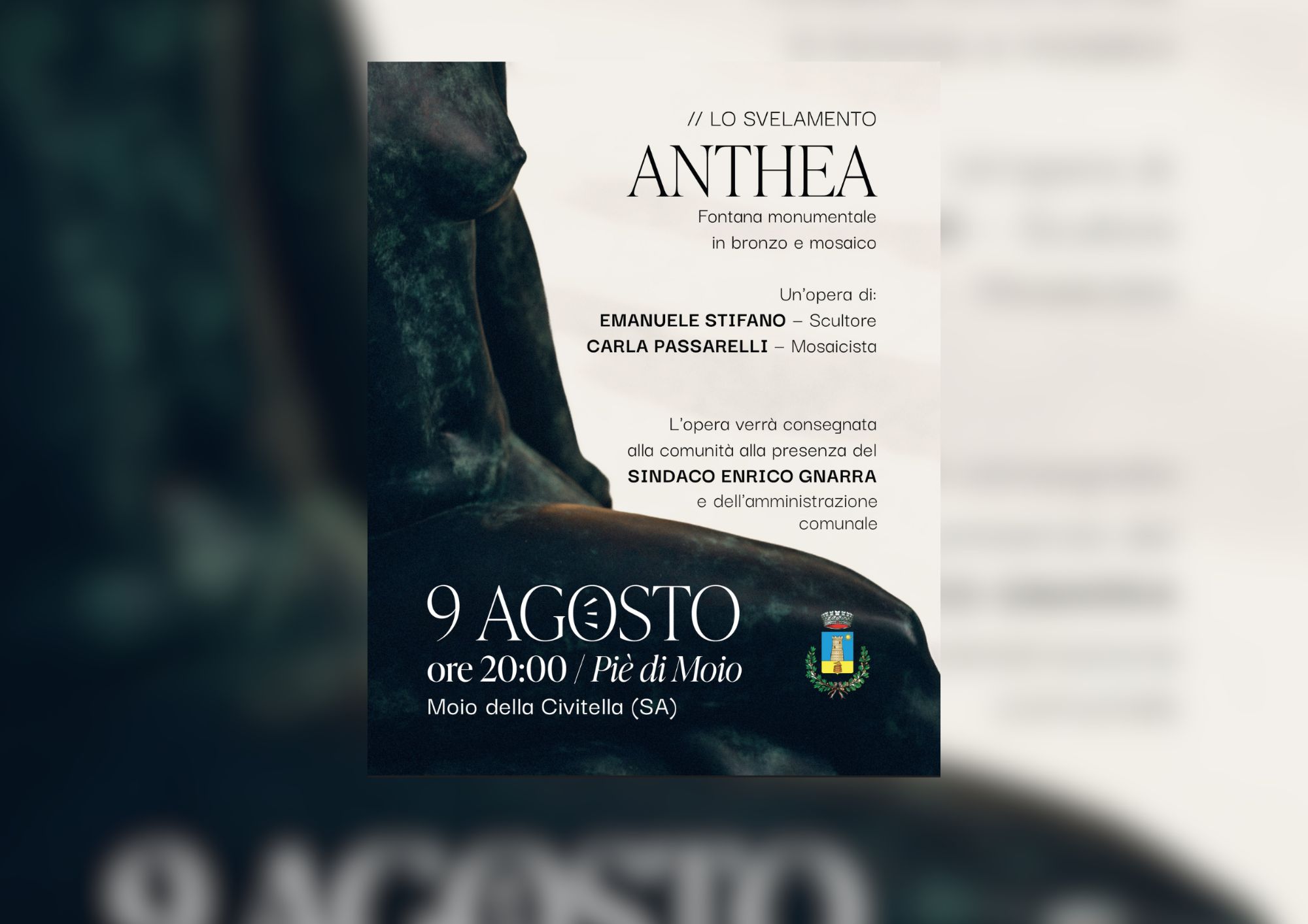 Moio della Civitella inaugura “Anthea”, opera di Emanuele Stifano e Carla Passarelli dedicata alla forza femminile