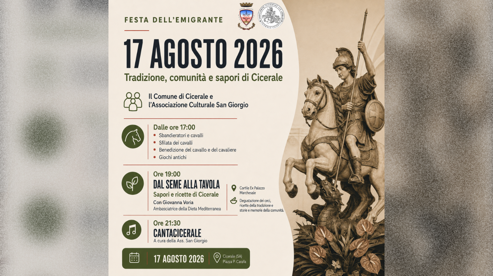 A Cicerale la Festa dell’emigrante: il 17 agosto una giornata tra tradizioni, memoria e comunità