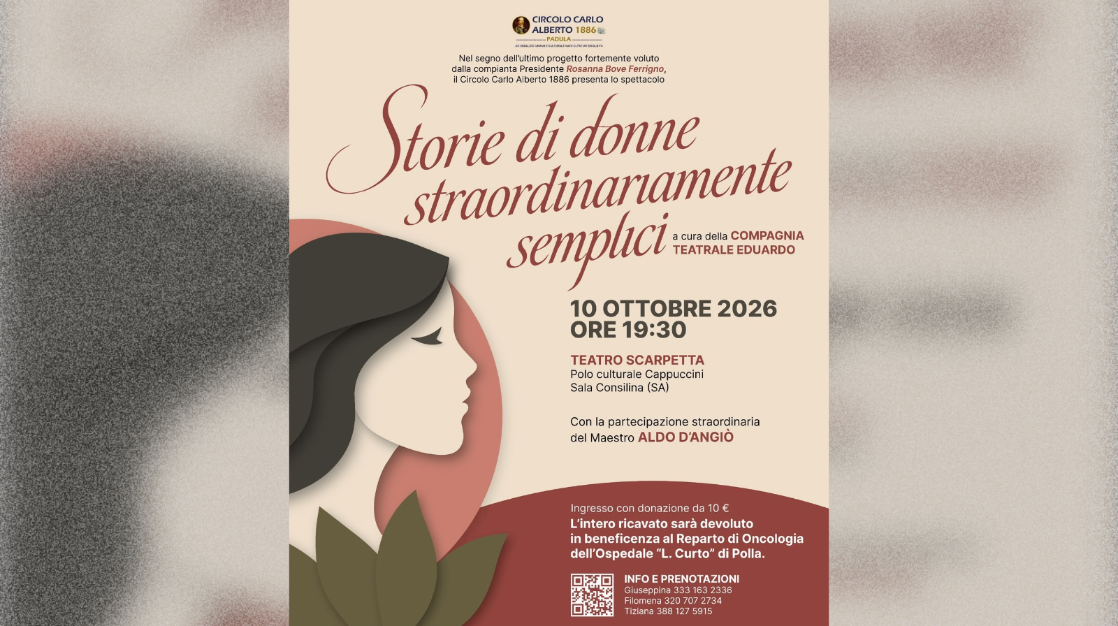 Uno spettacolo teatrale per l’oncologia di Polla: il Circolo Carlo Alberto 1886 ricorda Rosanna Bove Ferrigno