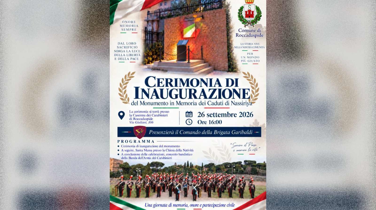 Roccadaspide: il 26 settembre l’inaugurazione del monumento ai caduti di Nassiriya