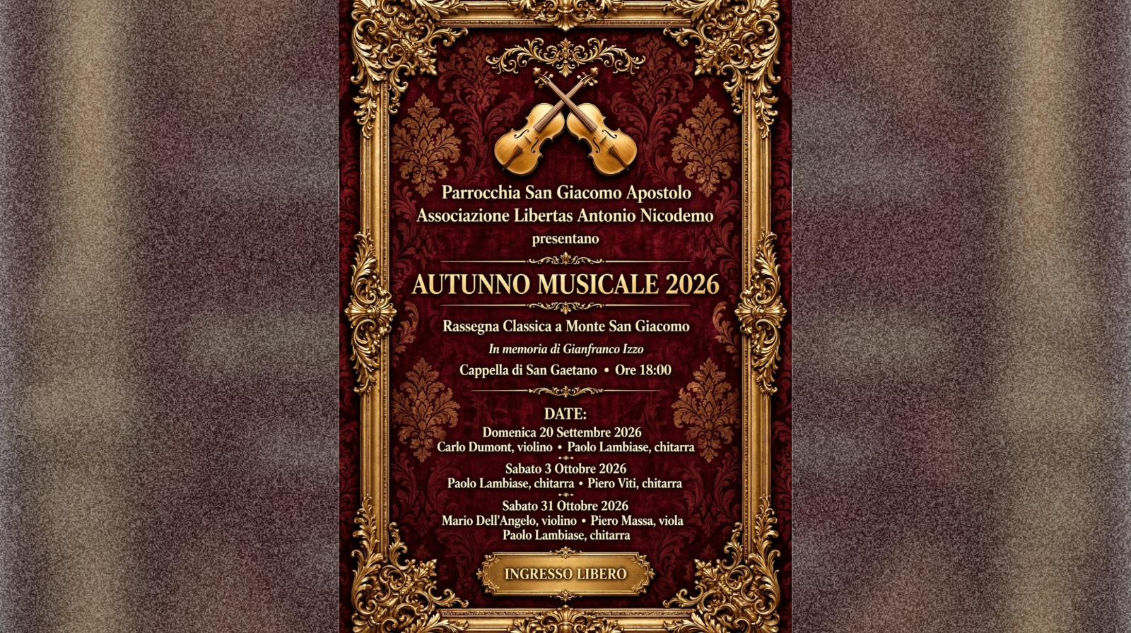 Autunno musicale 2026, a Monte San Giacomo la musica incontra il centro storico