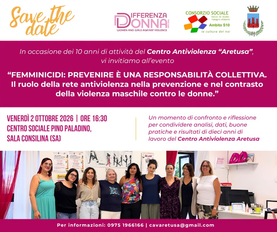 Femminicidi, “la responsabilità di prevenire”: a Sala Consilina il convegno sui 10 anni del Centro antiviolenza Aretusa