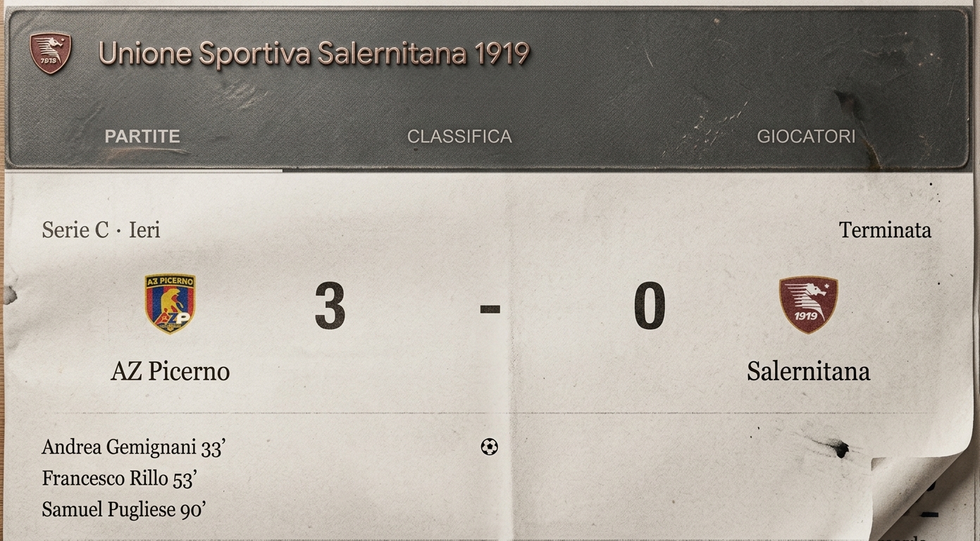 Salernitana, notte fonda a Picerno: sconfitta per 3-0