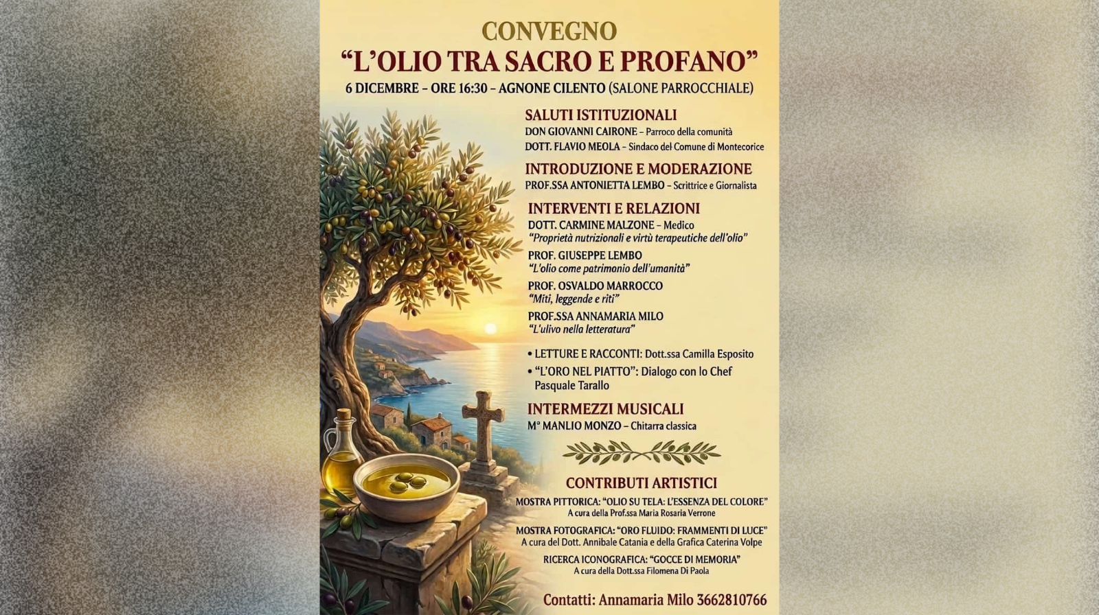 “L’olio tra sacro e profano”: ad Agnone Cilento un convegno multidisciplinare tra cultura, scienza e arte