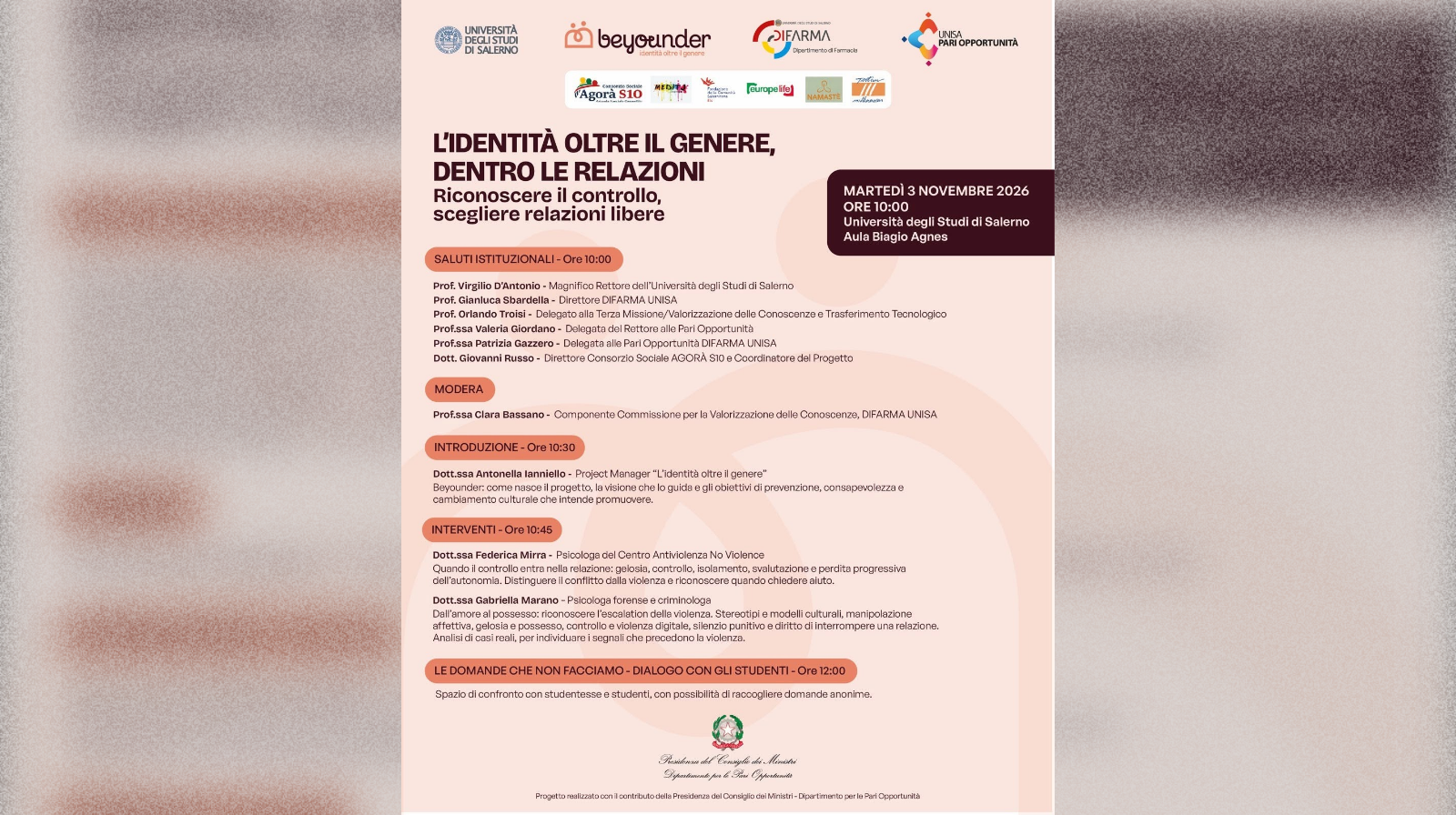 Violenza di genere, all’UniSa un incontro su prevenzione e relazioni consapevoli